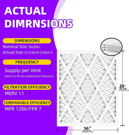 16x20x1 MERV 11 Pleated Air Filter MPR 1200 & FPR 7, Furnace Air Filters - Image 3