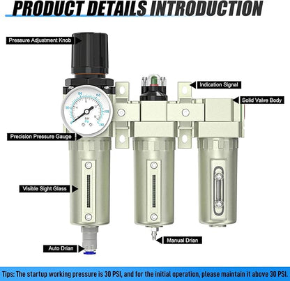 1/2" NPT Heavy Duty Industrial Grade 3 Stage Air Drying System, Auto Drain - Image 4