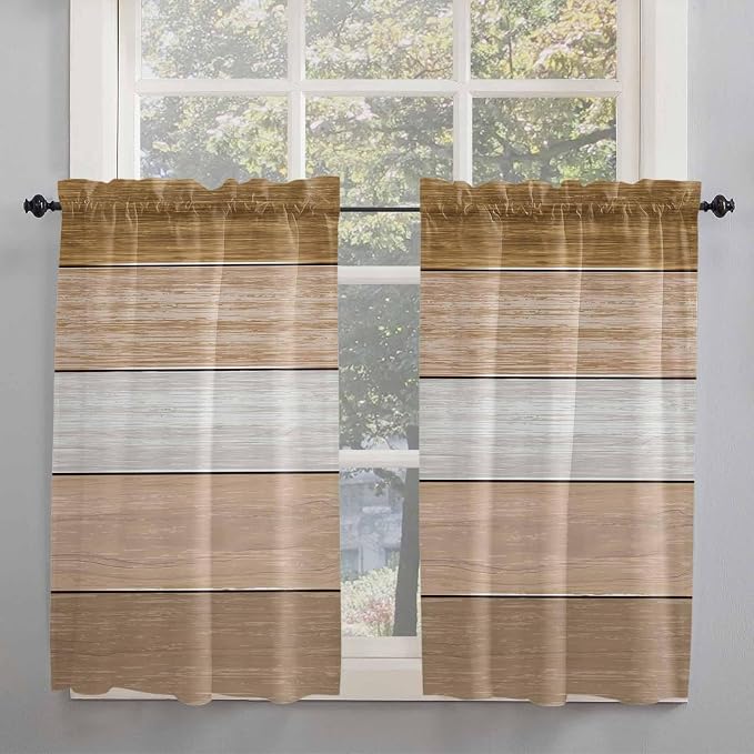 Retro Farm Wood Board Window Valance Curtains, 2 Panel - Image 7