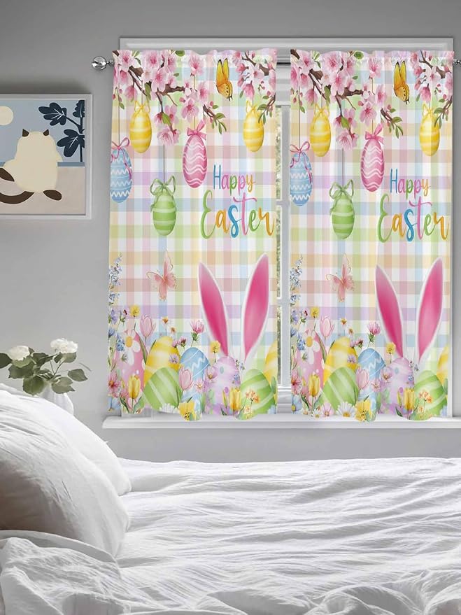 Happy Easter Living Room Curtains 72 Inches length, Spring Bunny Colorful Eggs - Image 5