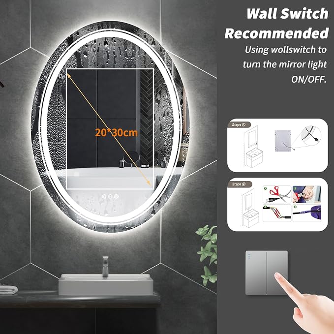 LUVODI Lighted LED Bathroom Mirror: 32”x24” Oval Wall Mounted Makeup Mirror - Image 7