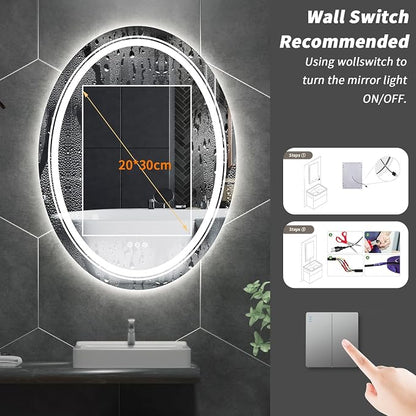 LUVODI Lighted LED Bathroom Mirror: 32”x24” Oval Wall Mounted Makeup Mirror - Image 7