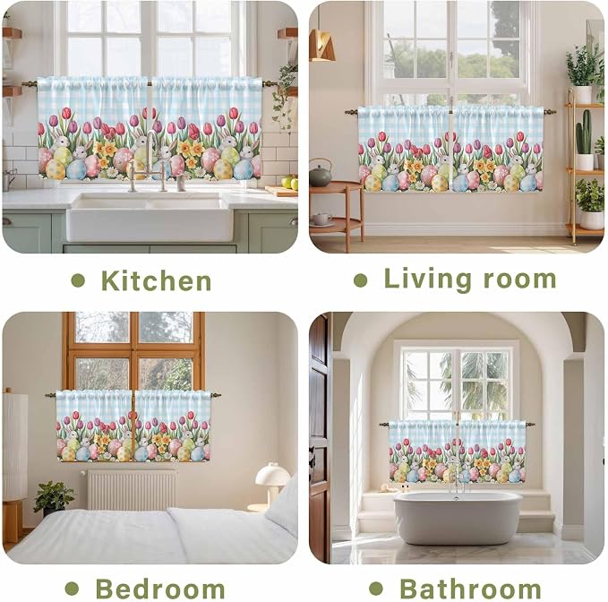 Easter Kitchen Tier Curtains 36 Inch Long 2 Panel Set, Rod Pocket Half Window - Image 8