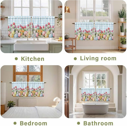 Easter Kitchen Tier Curtains 36 Inch Long 2 Panel Set, Rod Pocket Half Window - Image 8