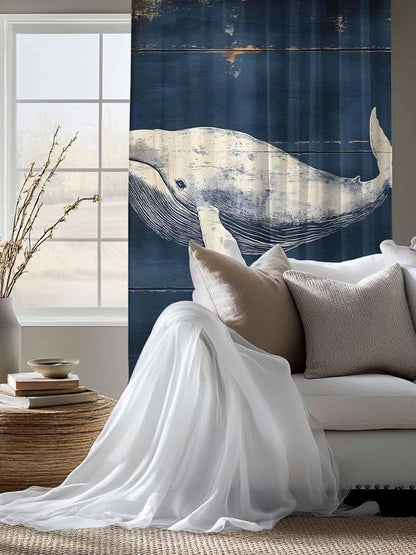 Sheer Curtains 63 Inch Length, Ocean Vintage Whale Semi Sheer Curtains Light - Image 4