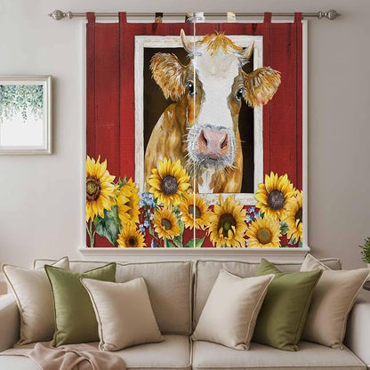 Cows Sunflowers Bathroom Curtains 63 Inch Length, Window Curtains Tab Top - Image 9