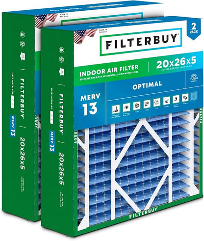 Filterbuy 20x26x5 Air Filter MERV 13 Optimal Smoke & Allergy Defense, Pleated by Filterbuy
