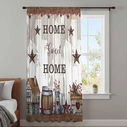 Farmhouse Sheer Curtains 63 Inch Length Retro Country Star Berry Vintage Wood - Image 4