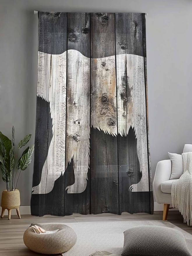 Sheer Curtains 108 Inches Long, Farmhouse Country Vintage Wood Grain Privacy - Image 2