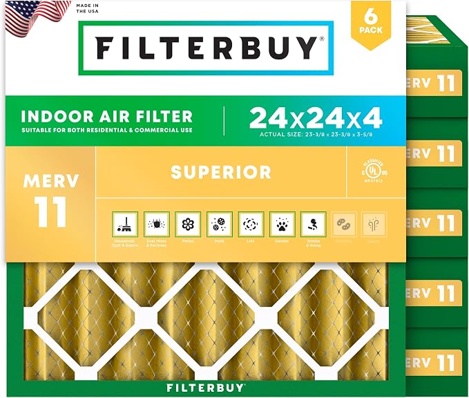 Filterbuy 24x24x4 Air Filter MERV 11 Superior Pet & Allergy Defense, by Filterbuy