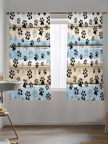 Sheer Curtains 72 Inches Long, Vintage Farmhouse Rustic Wooden Grain Privacy - Image 5