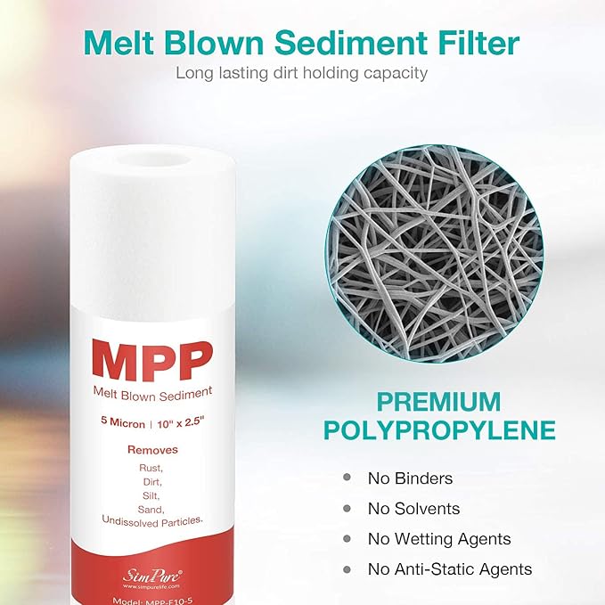 SimPure 5 Micron 10" x 2.5" Whole House Sediment Water Filter Cartridge - Image 3