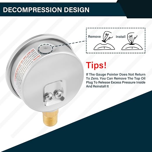 MEASUREMAN 2-1/2inch Dial Size, Oil Filled Pressure Gauge, 0-30psi/kpa - Image 4
