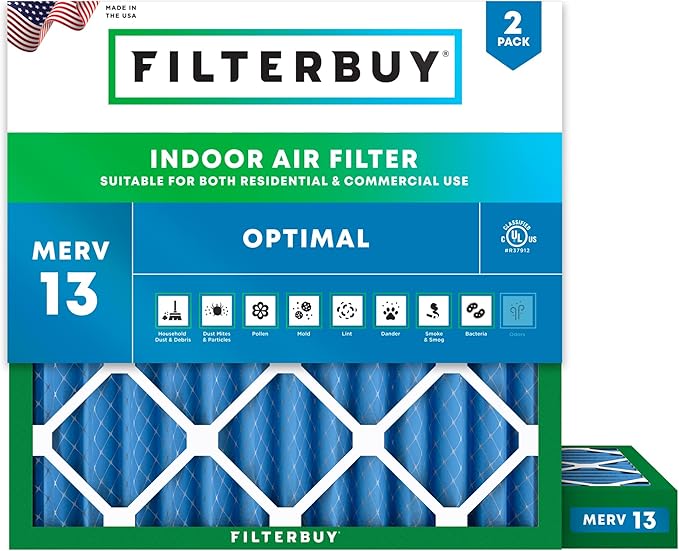 Filterbuy 25x25x2 Air Filter MERV 13 Optimal Smoke & Allergy Defense, by Filterbuy