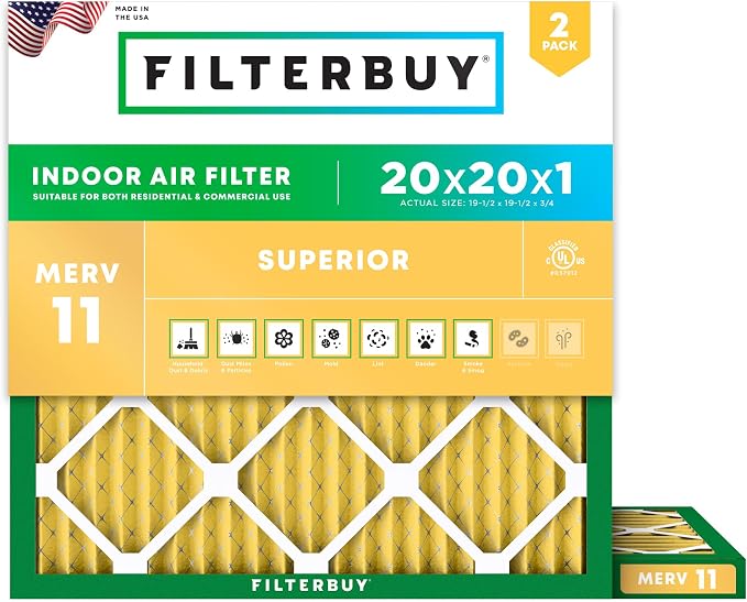 Filterbuy 20x20x1 Air Filter MERV 11 Superior Pet & Allergy Defense, by Filterbuy