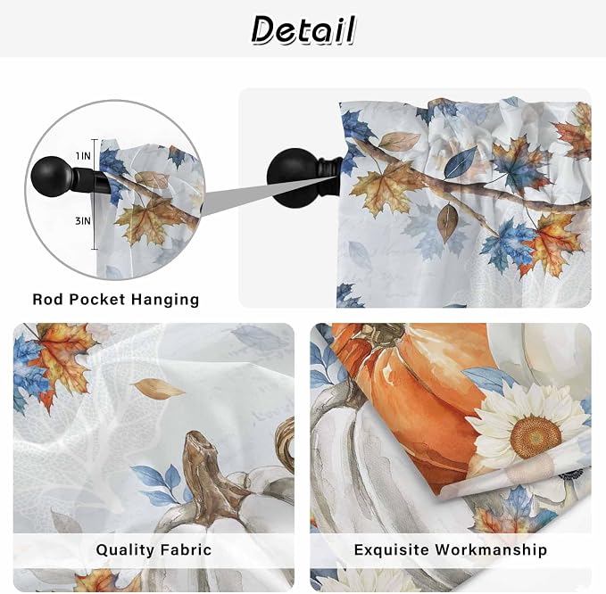 Fall Blue Maple Window Curtains 72 Inch Long 2 Panel Set, Rod Pocket Long - Image 9