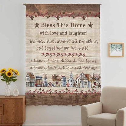 Farmhouse Sheer Curtains 108 Inch Length Brown Country Star Berry Vintage Wood - Image 5