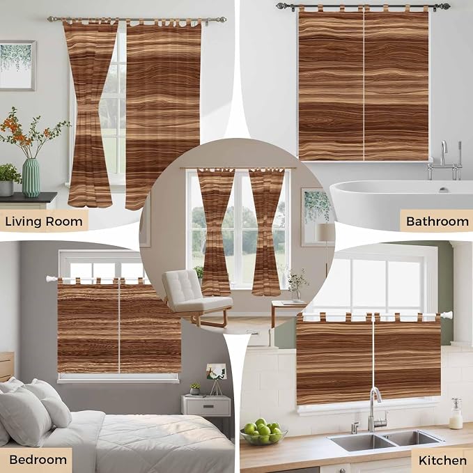 Brown Western Kitchen Curtains 45 Inch Length, Short Cafe Window Curtains Tab - Image 7