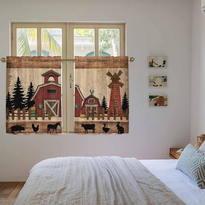 Brown Farmhouse Kitchen Curtains, Vintage Country Animals Wooden Grain Light - Image 4