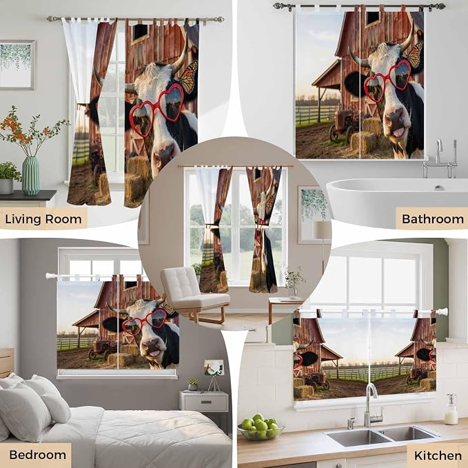 Farm Cows Kitchen Curtains 24 Inch Length, Small Window Curtains Tab Top - Image 7