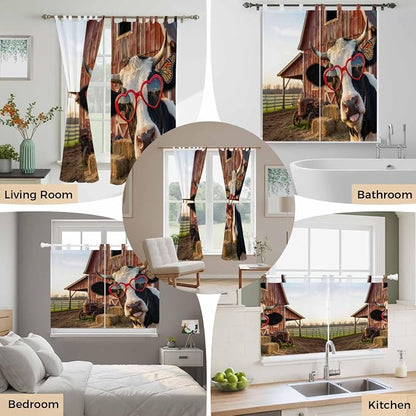 Farm Cows Kitchen Curtains 36 Inch Length, Small Window Curtains Tab Top - Image 7