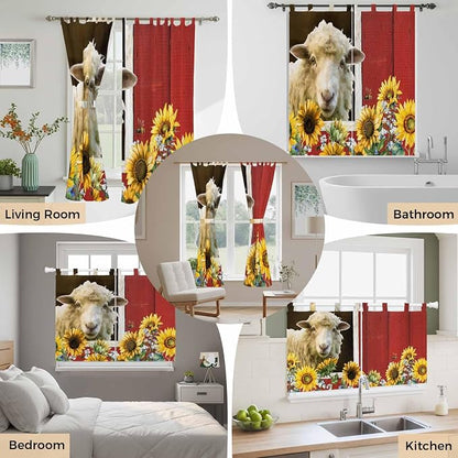 Sheep Flowers Kitchen Curtains 24 Inch Length, Small Window Curtains Tab Top - Image 7