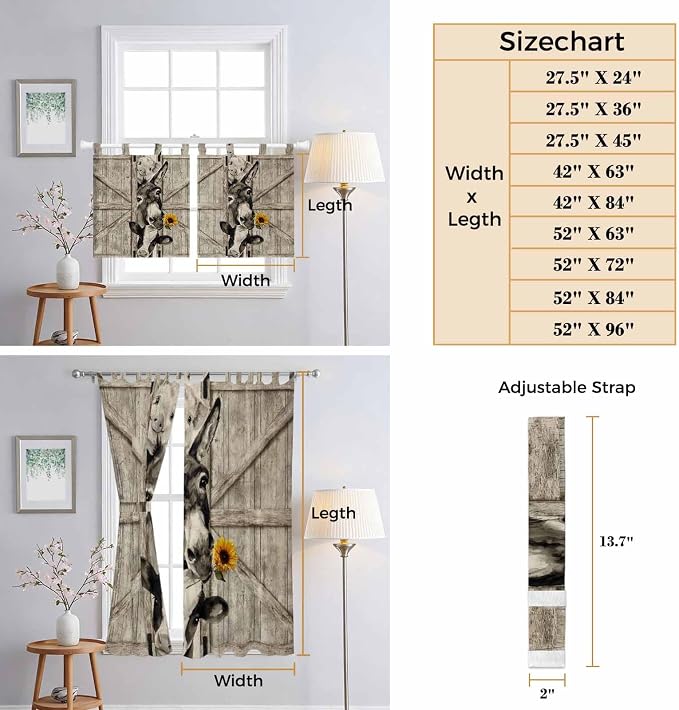 Funny Farm Animals Living Room Curtains 96 Inch Length, Window Curtains Tab Top - Image 8