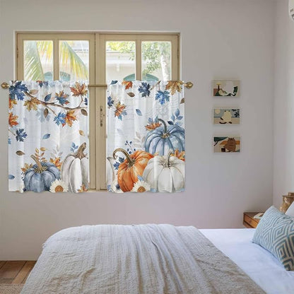 Fall Blue Maple Kitchen Tier Curtains 45 Inch Long 2 Panel Set, Rod Pocket - Image 4