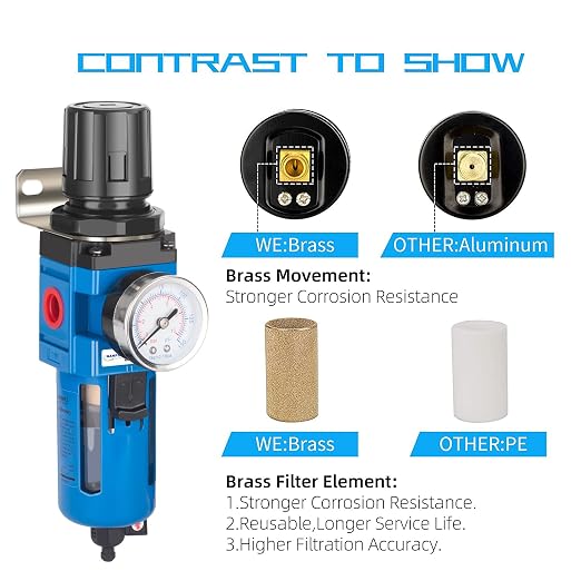 NANPU 3/8" NPT Compressed Air Filter Regulator Combo Piggyback, 5 Micron Brass - Image 5