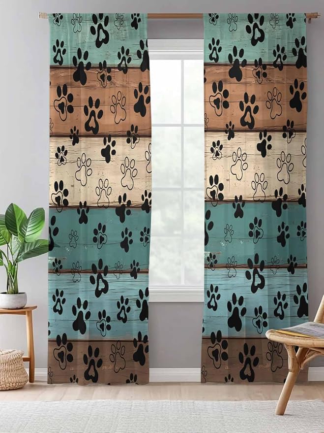 Sheer Curtains 84 Inches Long, Vintage Farmhouse Country Wooden Grain Privacy - Image 5