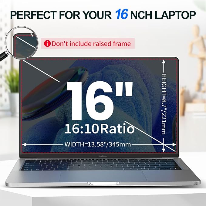 2Pack Magnetic 16 Inch Laptop Privacy Screen 16:10 Aspect Ratio, Removable - Image 4