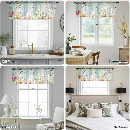 Easter Sheer Valances for Windows 42"x18", Light Filtering Kitchen Curtains - Image 5
