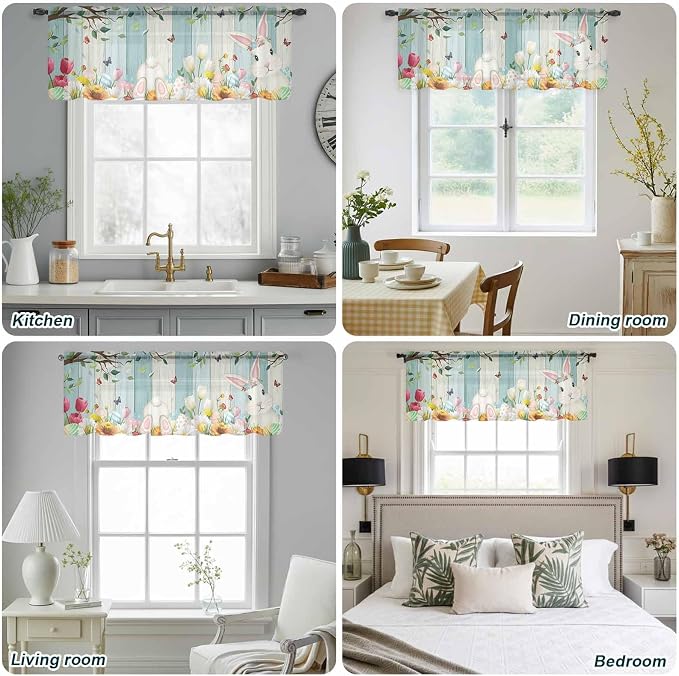 Easter Sheer Valances for Windows 60"x18", Light Filtering Kitchen Curtains - Image 5