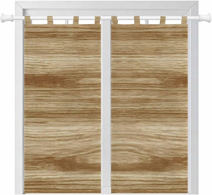 Light Brown Wood Grain Bathroom Curtains 63 Inch Length, Window Curtains Tab Top by Unknown