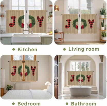 Red Green Christmas Kitchen Curtains 54 Inch Long 2 Panel Set, Rod Pocket - Image 8