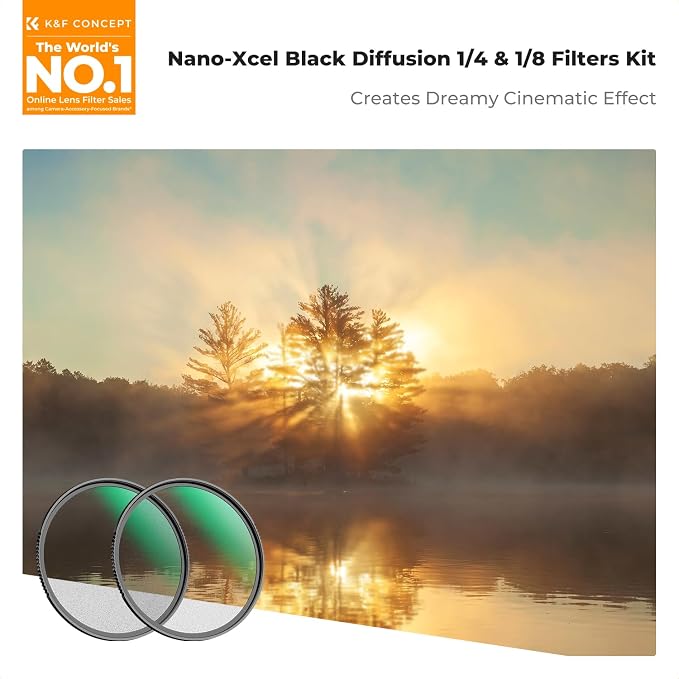 K&F CONCEPT 72mm Black Diffusion 1/4 & 1/8 Lens Filter Kit, Mist Cinematic - Image 2