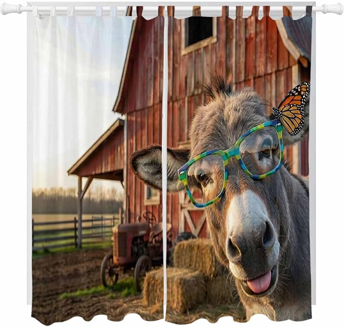 Farm Donkeys Living Room Curtains 84 Inch Length, Window Curtains Tab Top by Unknown