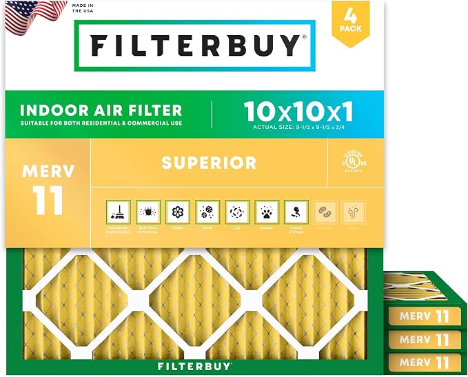 Filterbuy 10x10x1 Air Filter MERV 11 Superior Pet & Allergy Defense, by Filterbuy