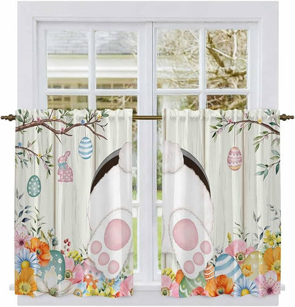 Easter Kitchen Curtains 45 Inch Long 2 Panel Set, Rod Pocket Window Treatment - Image 2