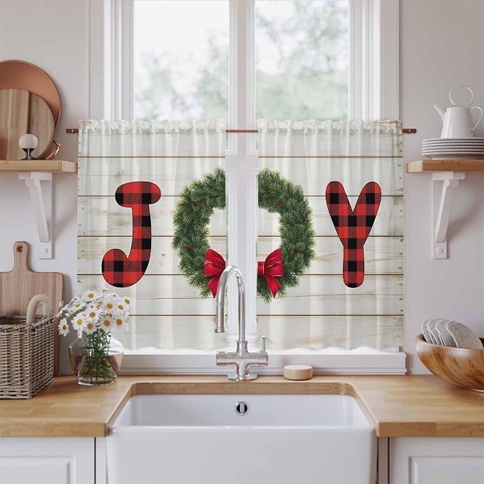 Christmas Wreaths Kitchen Curtains 45 Inch Long 2 Panel Set, Rod Pocket Window by Unknown