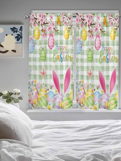 Happy Easter Bedroom Curtains 63 Inches length, Spring Bunny Eggs Flower Sage - Image 5