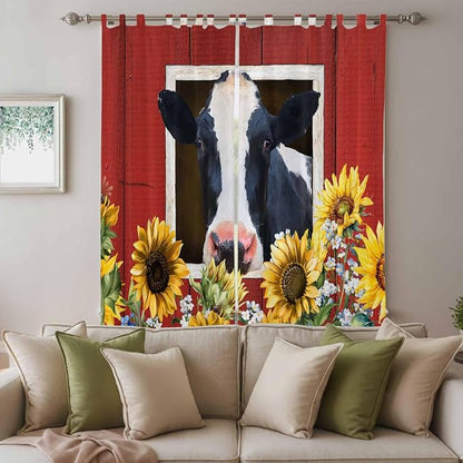 Cow Sunflowers Living Room Curtains 96 Inch Length, Window Curtains Tab Top - Image 3