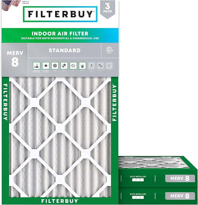 Filterbuy 14x25x2 Air Filter MERV 8 Essential Dust & Allergy Defense, by Filterbuy
