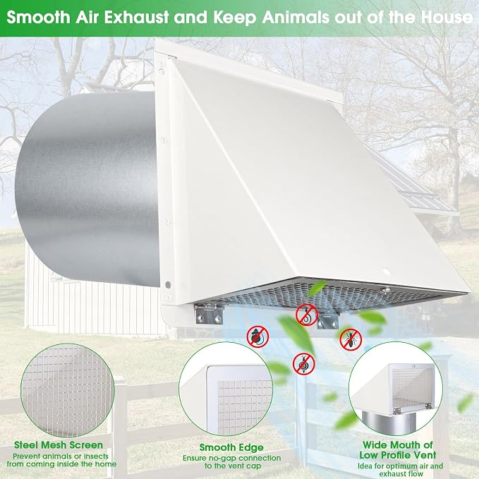 10 Inch Hooded Wall Vent with Screen and Damper, Galvanized Steel Exterior Wall - Image 3