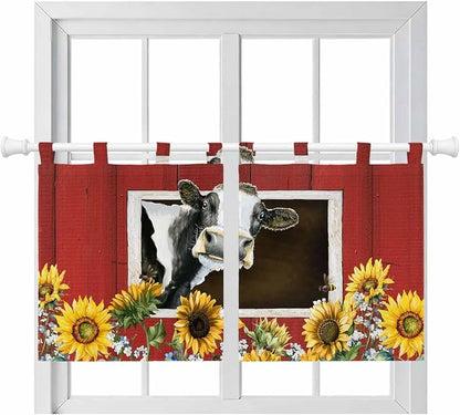 Cows Sunflowers Kitchen Curtains 36 Inch Length, Small Window Curtains Tab Top by Unknown