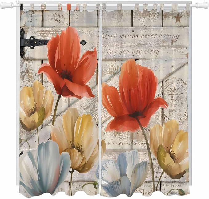 Retro Floral Living Room Curtains 96 Inch Length, Window Curtains Tab Top by Unknown