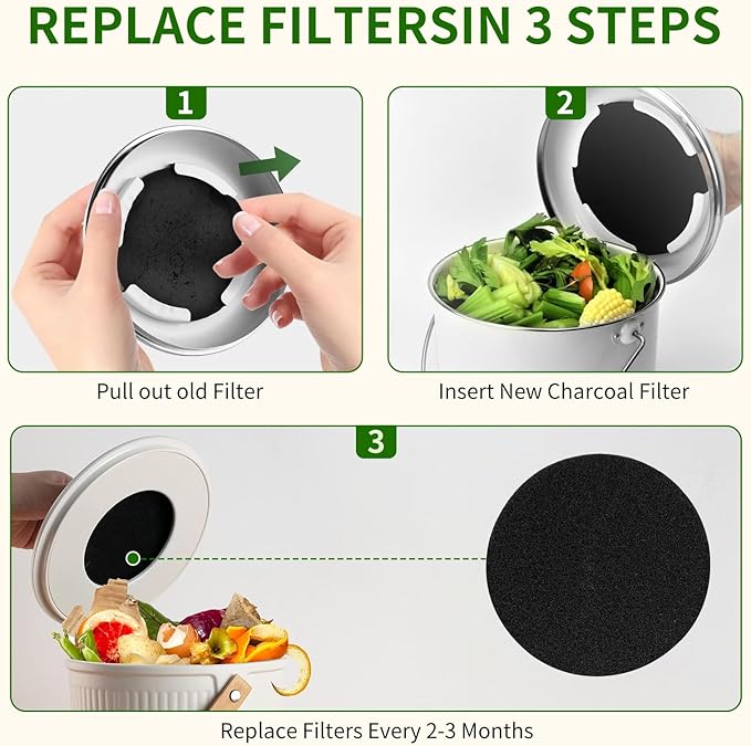 7.25 inch Compost Filters for Countertop Bin Saiqiang 12Pack Charcoal Filter - Image 6