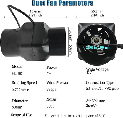 2 Inch Inline Duct Ventilation Fan HVAC Vent Blower 22 Cfm Quiet Ventilation - Image 2