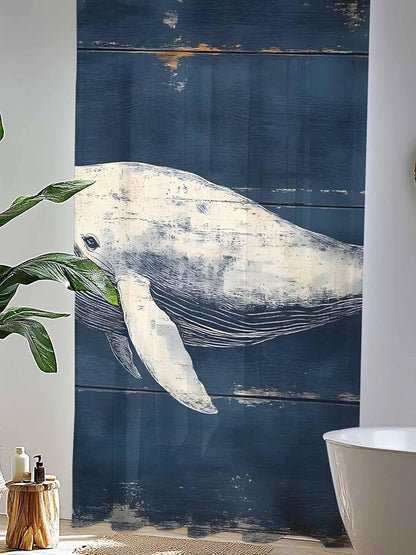 Sheer Curtains 96 Inches Long, Ocean Vintage Whale Semi Sheer Curtains Light - Image 4