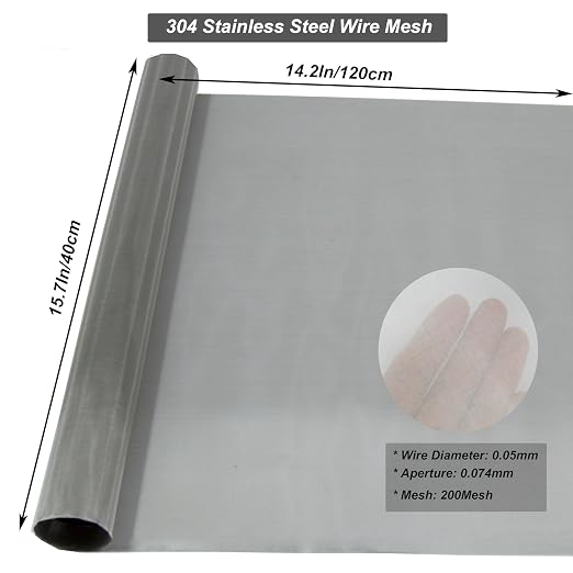 304 Stainless Steel Mesh 200Mesh, 15.7"x47.2" Metal Mesh Screen, Woven Fine - Image 2